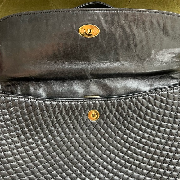 VTG Bally Black Quilted Leather Satchel Gold Hardware - Picture 8 of 13